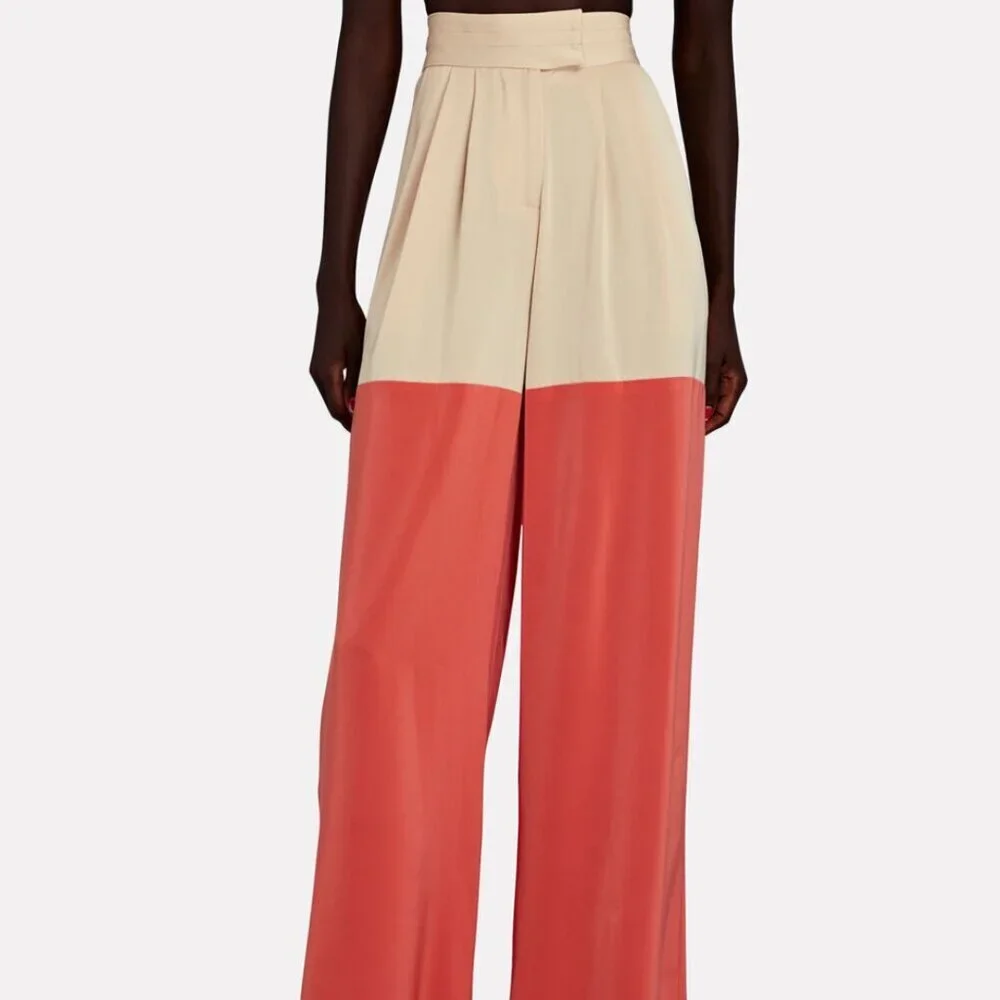 NEW Kimberly Goldson Wide-Leg Satin Trousers Colorblock Size 4 Quiet Luxury - Picture 14 of 14